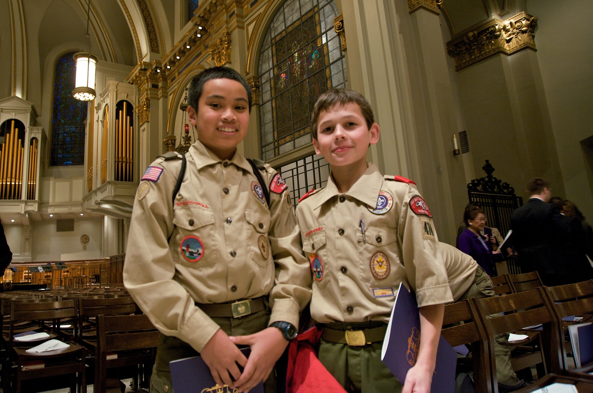 Two boy scouts at St. James Cathedral in Seattle, December 1, 2010